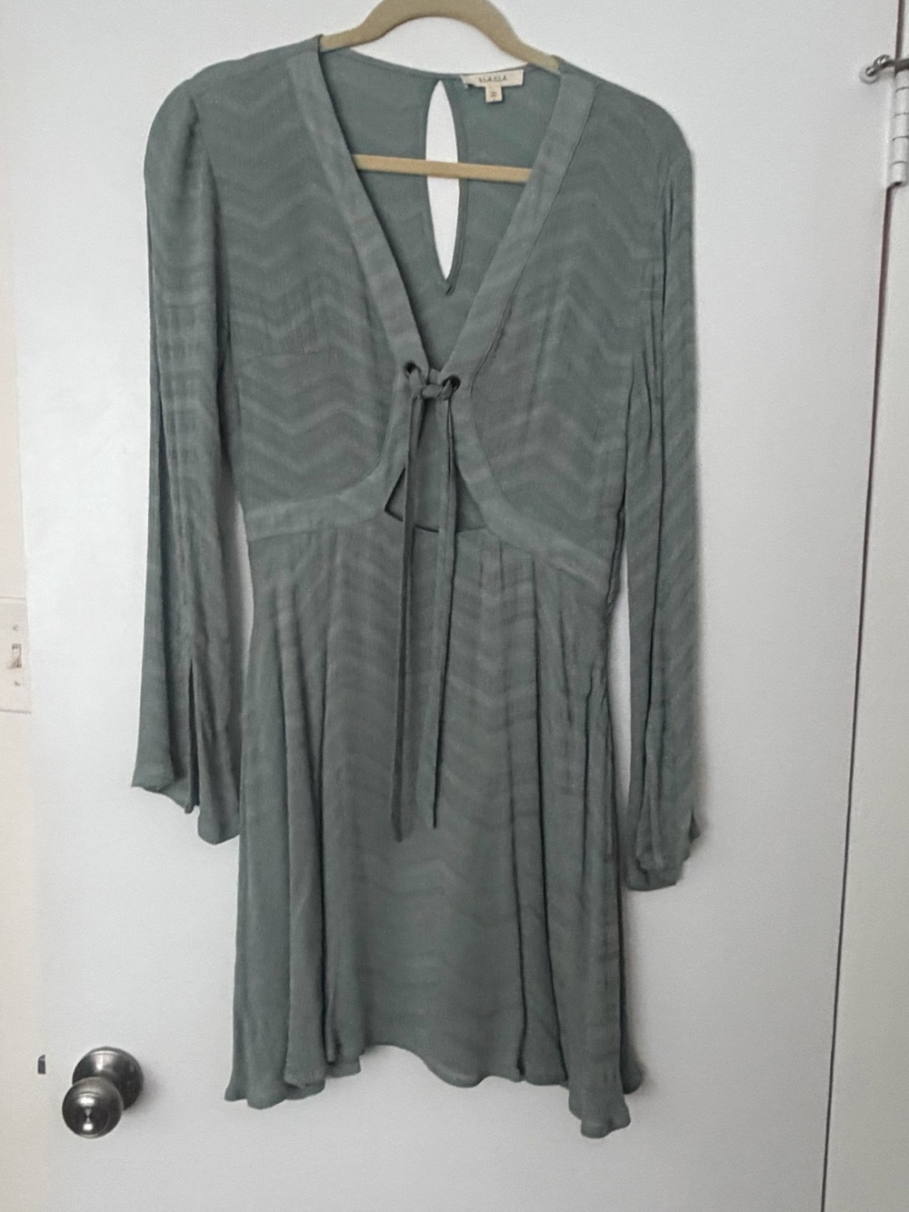 ILLA ILLA Sage Green V-Neck Tie-Front Mini Dress